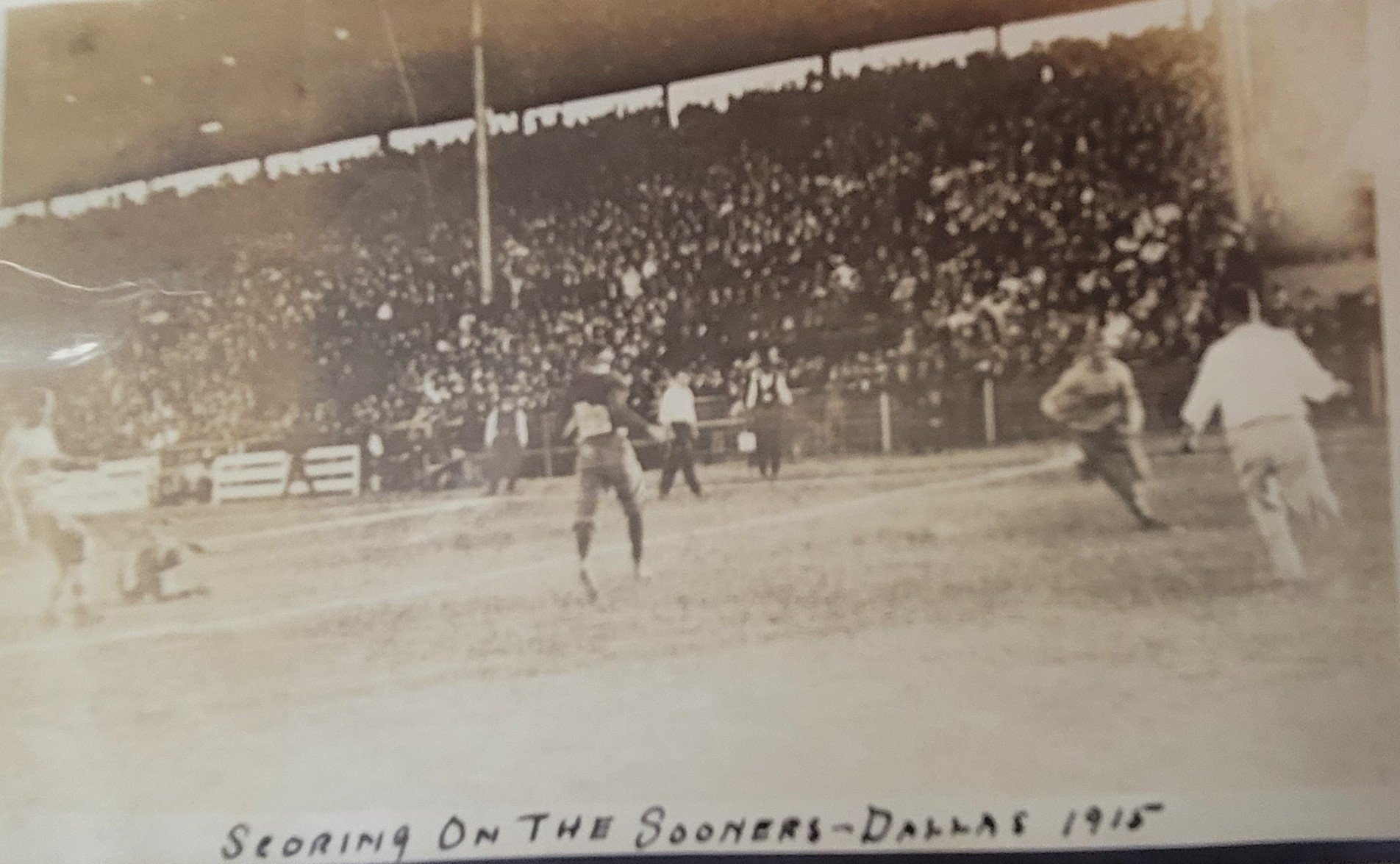  O.U. joined  the SWC and wins the championship. In 1915  , OU chose to pass averaging more than 30 passes a game. No other team in the nation threw the ball that often.   A record crowd of 11,000 saw this full-scale passing war. OU quarterback Spot 