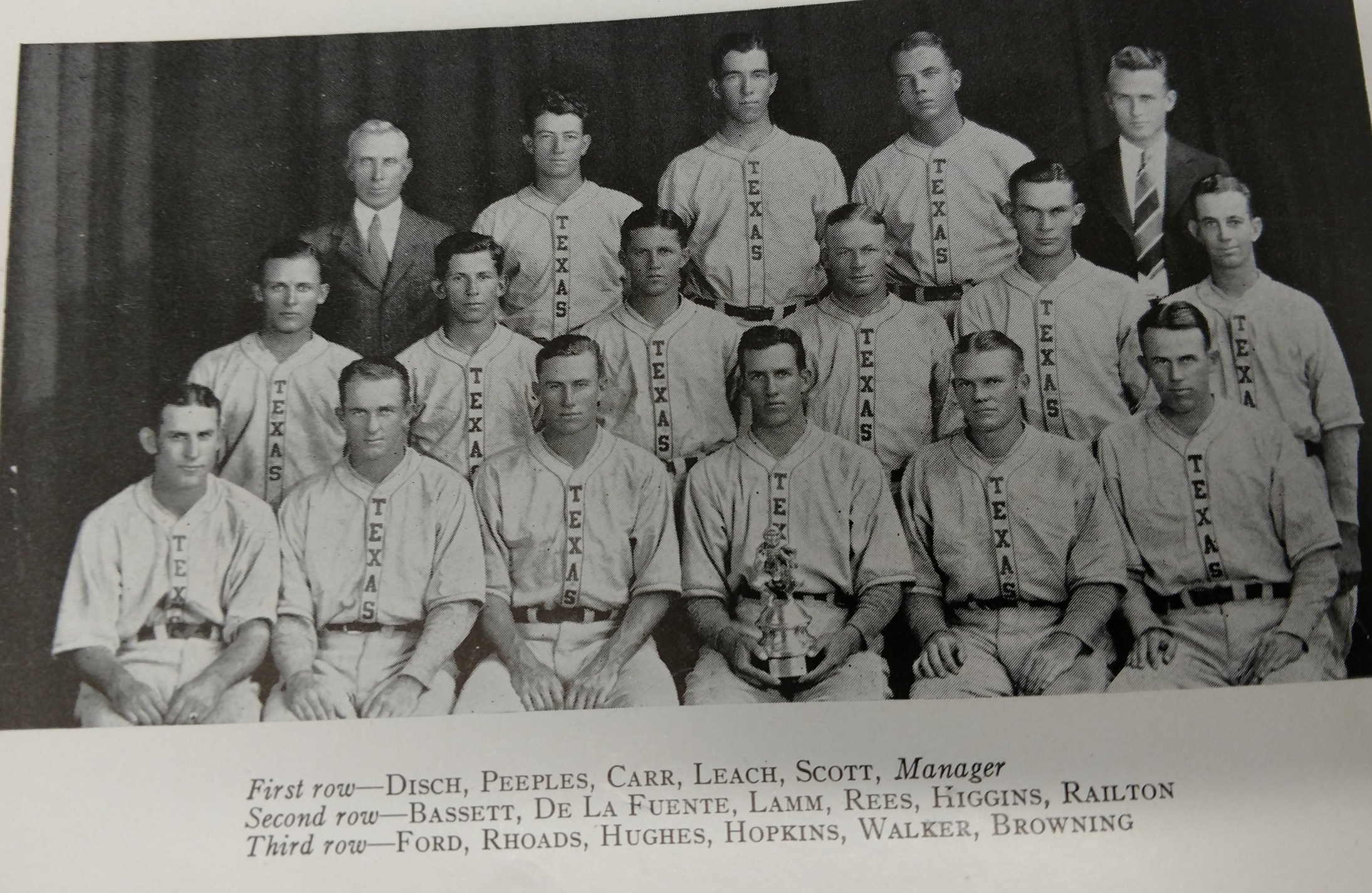 1930's baseball team uniforms spelled "Texas" straight up and down (Copy)