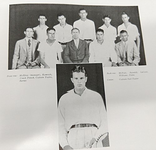 1931-1932+tennis front McElroy mgr., Karl Kamrath, Penick, Captain Taylor, Barnes, bpack McNair, Barnhill , LaConte, Williams, Peden.jpg