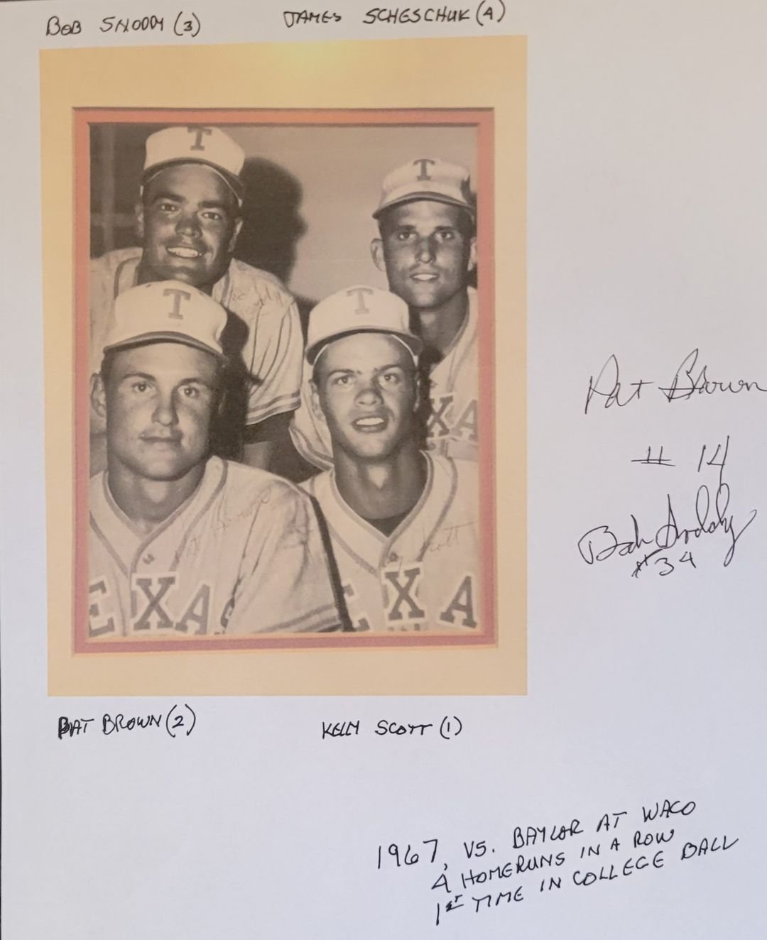  1967 bob Snoddy and Pat Brown - Baylor game- James Scheschuk , and Kelly Scott 