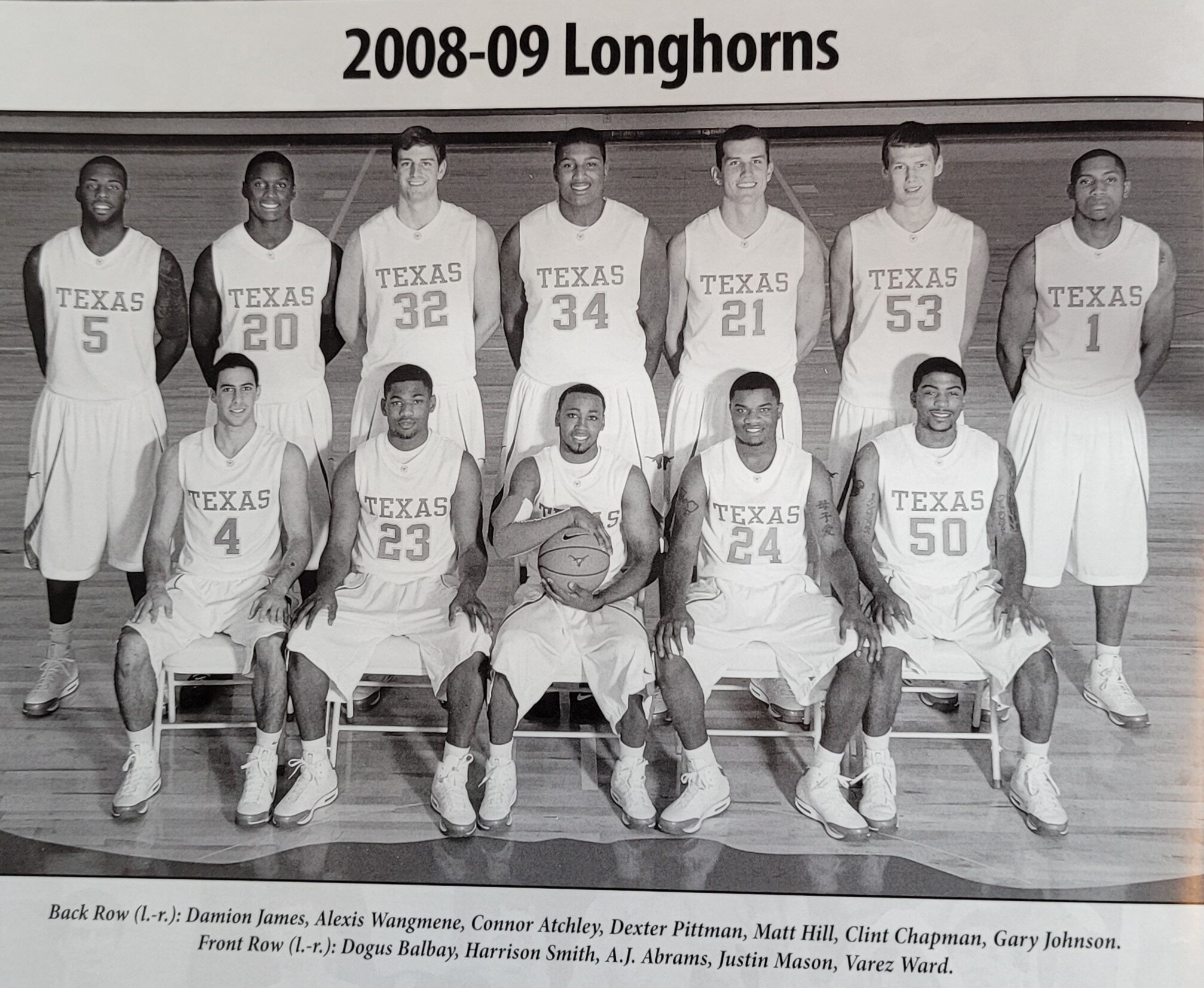  back row- Damion James, Alexis Wangmene, Connor Atchley, Dexter Pittman, Matt Hill, Clint Chapman, Gary Johnson,  front row Dogus Balbay, Harrison Smith, A.J. Abrams, Justin Mason, Varez Ward 