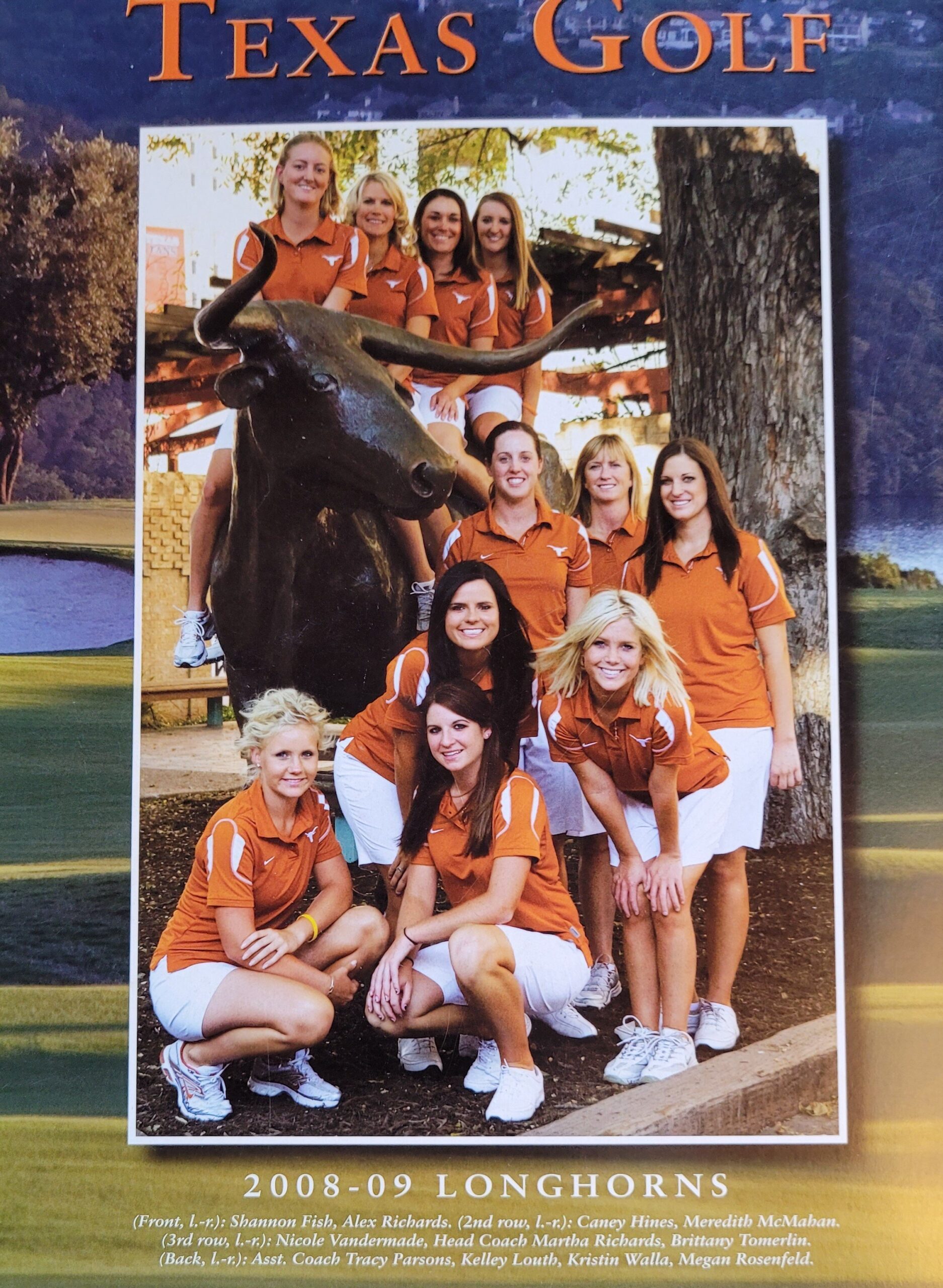  2009 women's golf front, Fish, Richards, 2nd row,  Hines, McMahan, 3rd, Vanermade, Richards, Tomereliin, back Parsons, Louth, Walla, Rosenfeld 