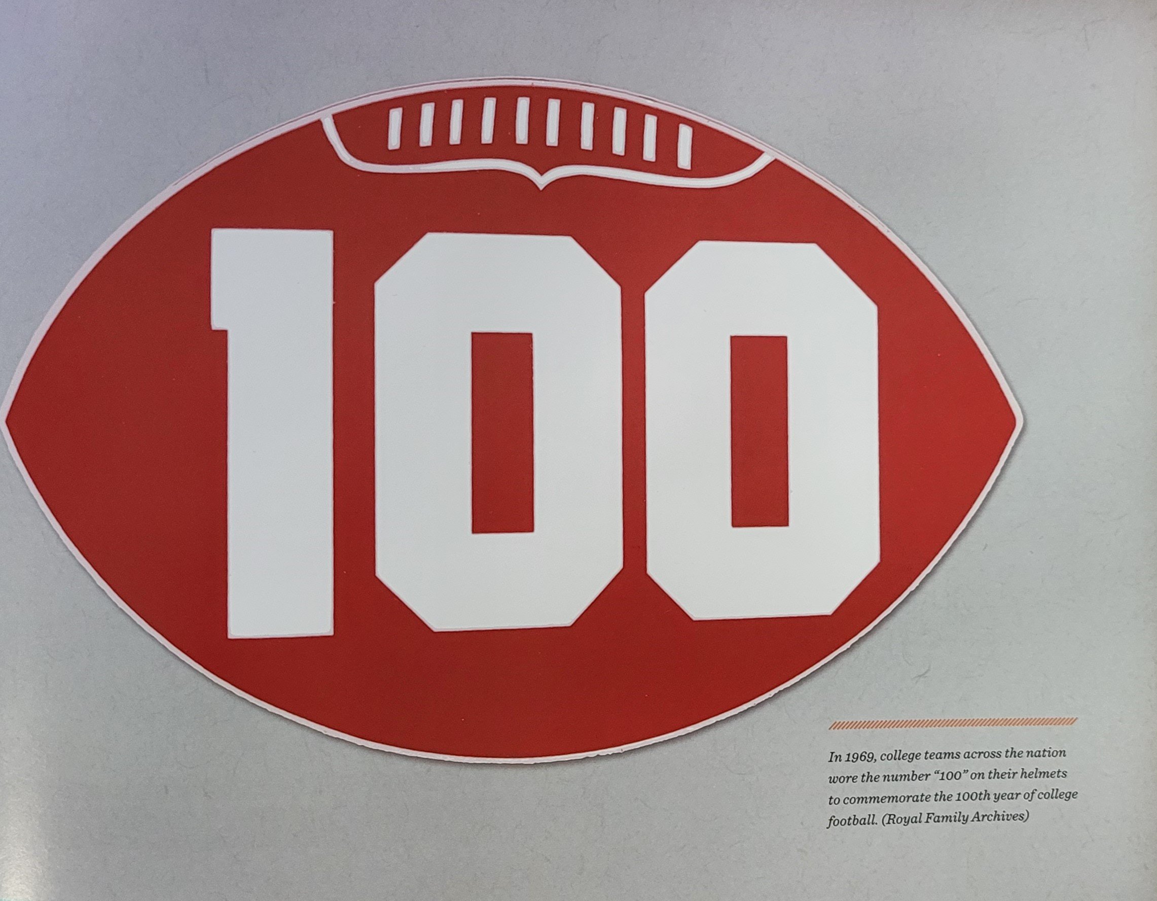 1969 helmet logo for 100th year of college football 