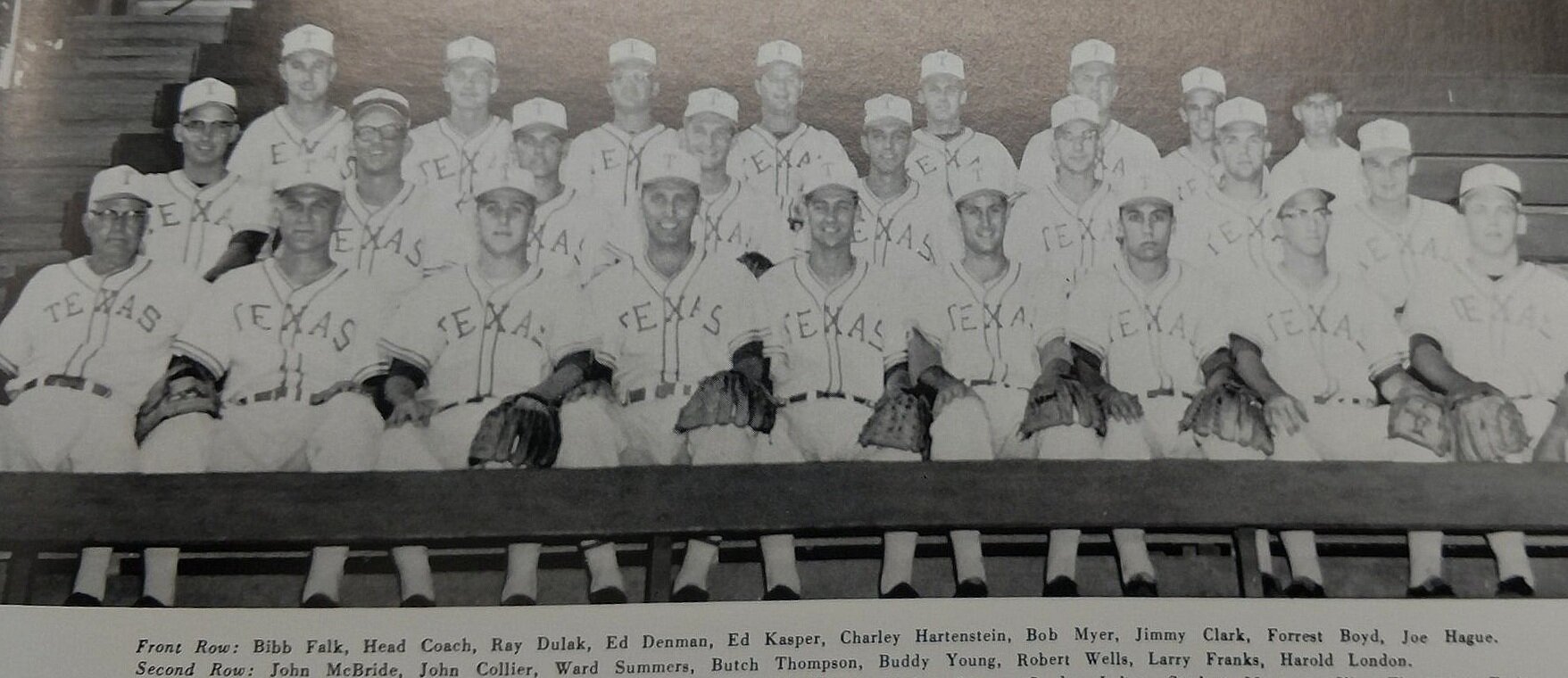  Third Row - Gene Ross, Ralph Johnson, Ron Bandy, John Gideon, Billy Howell, Robert Meyers, Gordon Lackey, student manager, Clint Thompson , trainer 