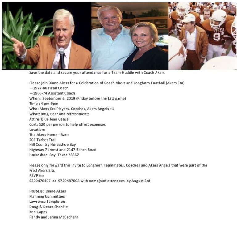 Invitation to Coach Akers party- 9-06-2019 4 pm to 9 pm